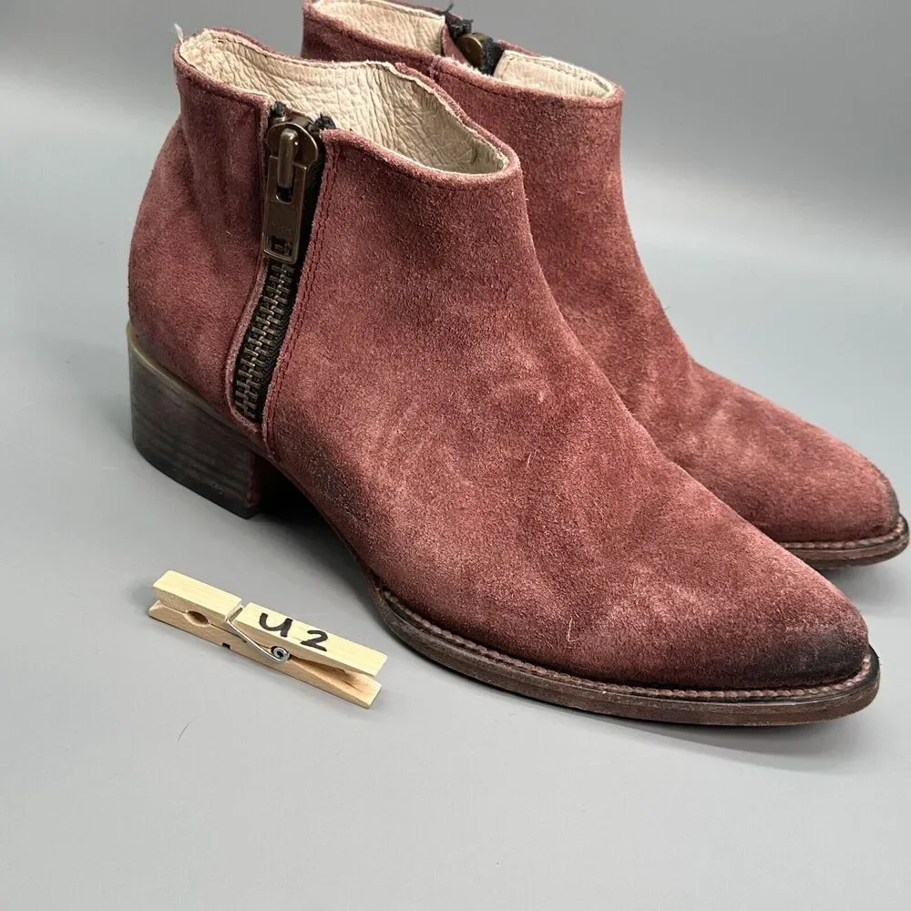 Freebird by Steven Onyx Womens 9 Burgundy Booties Leather Side Zipper Block Heel_11